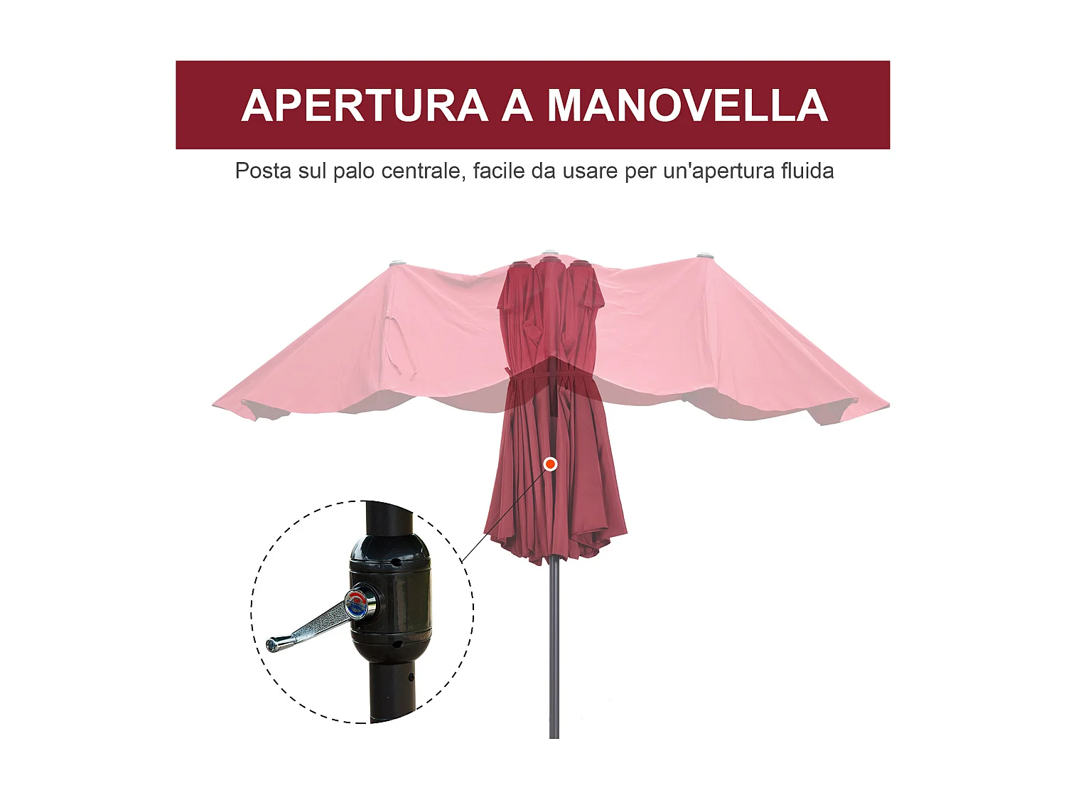 Ombrellone da giardino doppio con apertura a manovella