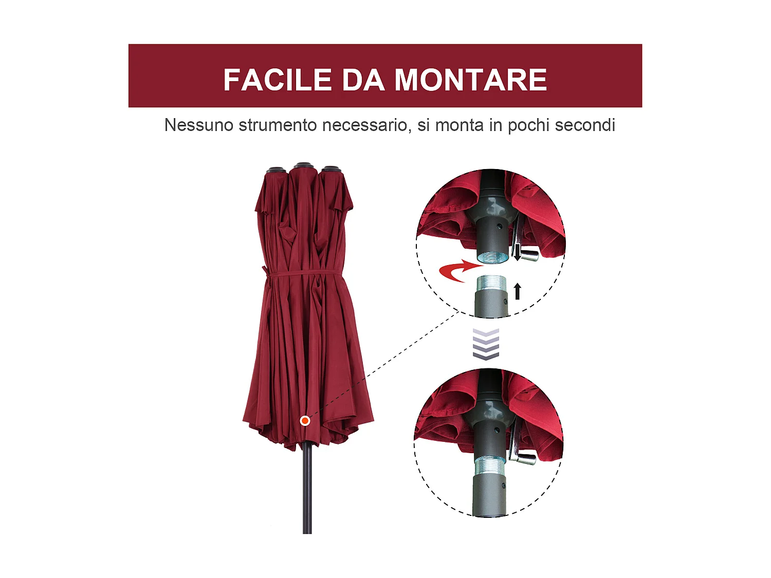 Ombrellone da giardino doppio con apertura a manovella