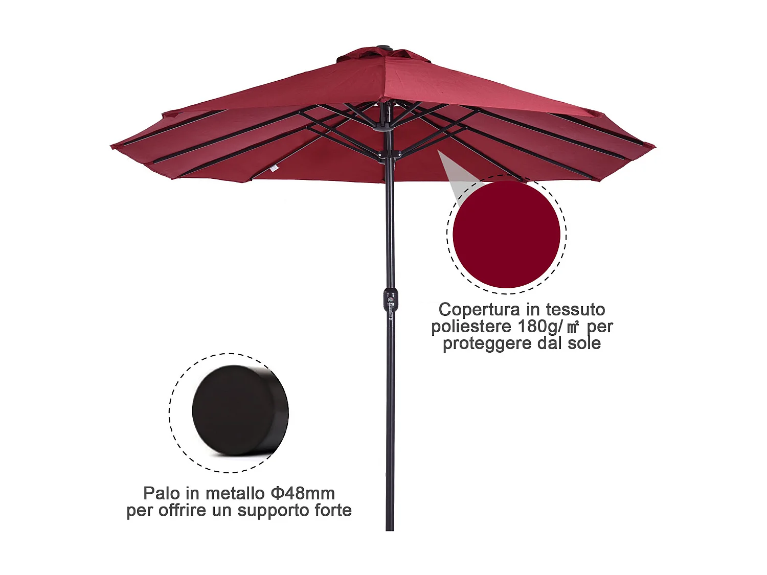 Ombrellone da giardino doppio con apertura a manovella