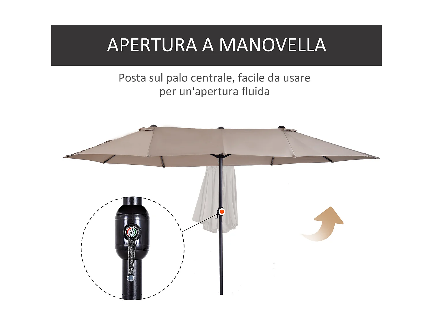 Ombrellone da giardino doppio con apertura a manovella