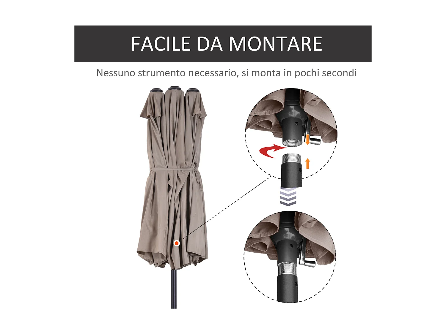 Ombrellone da giardino doppio con apertura a manovella