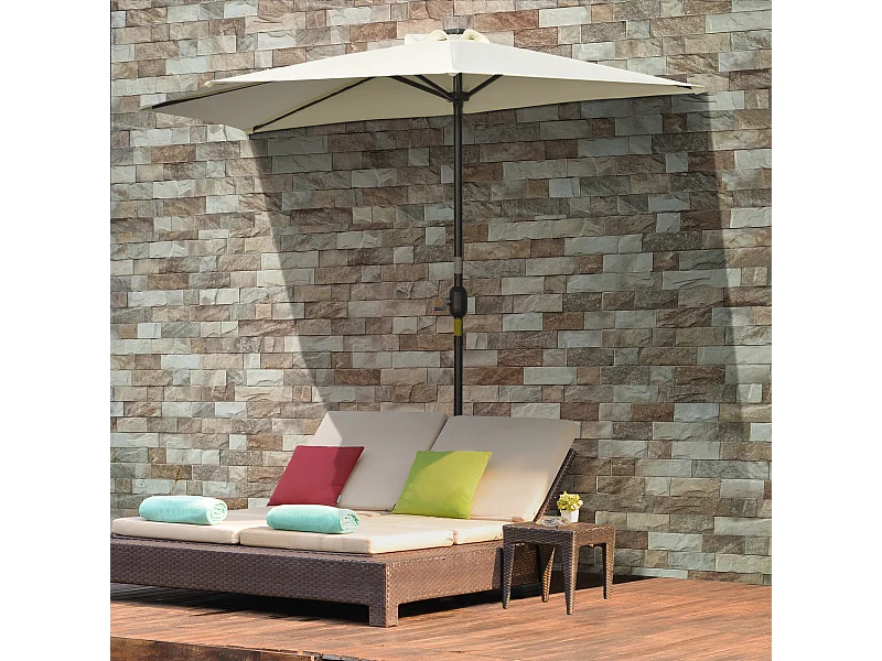 Ombrellone semicircolare con manovella e 20 luci led solari beige