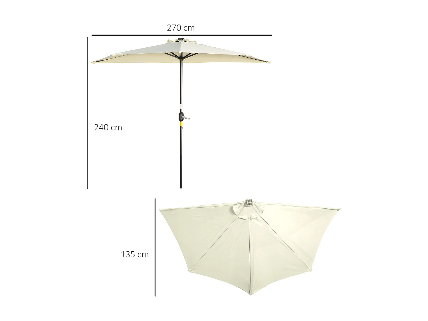 Ombrellone semicircolare con manovella e 20 luci led solari beige