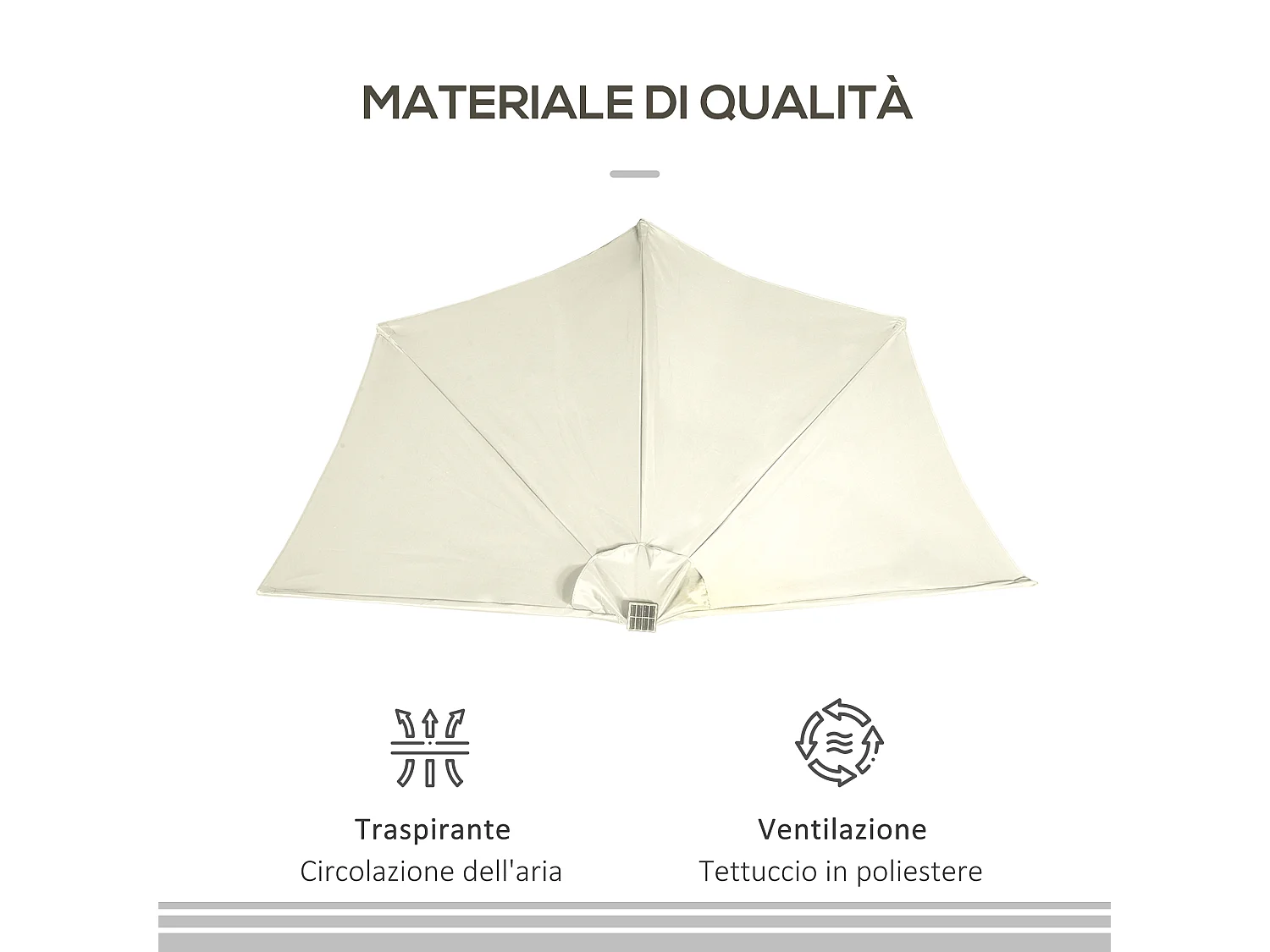 Ombrellone semicircolare con manovella e 20 luci led solari beige