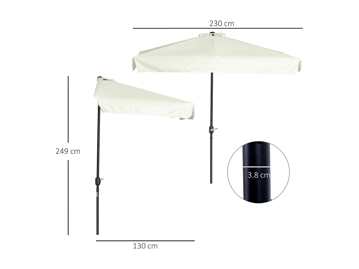 Ombrellone semicircolare da terrazza con apertura a manovella