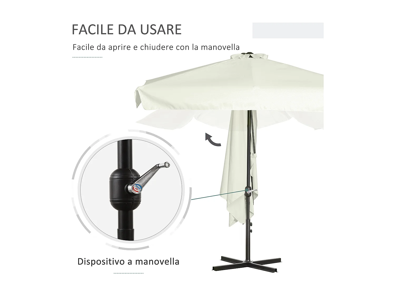 Ombrellone semicircolare da terrazza con apertura a manovella