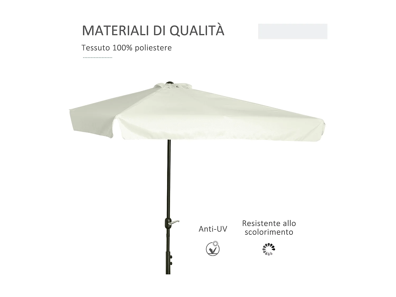 Ombrellone semicircolare da terrazza con apertura a manovella