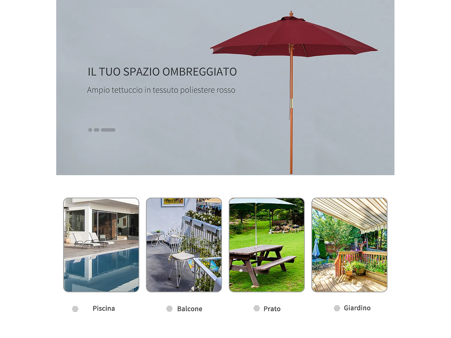 Ombrellone da giardino 2.5x2.5 m in legno rosso