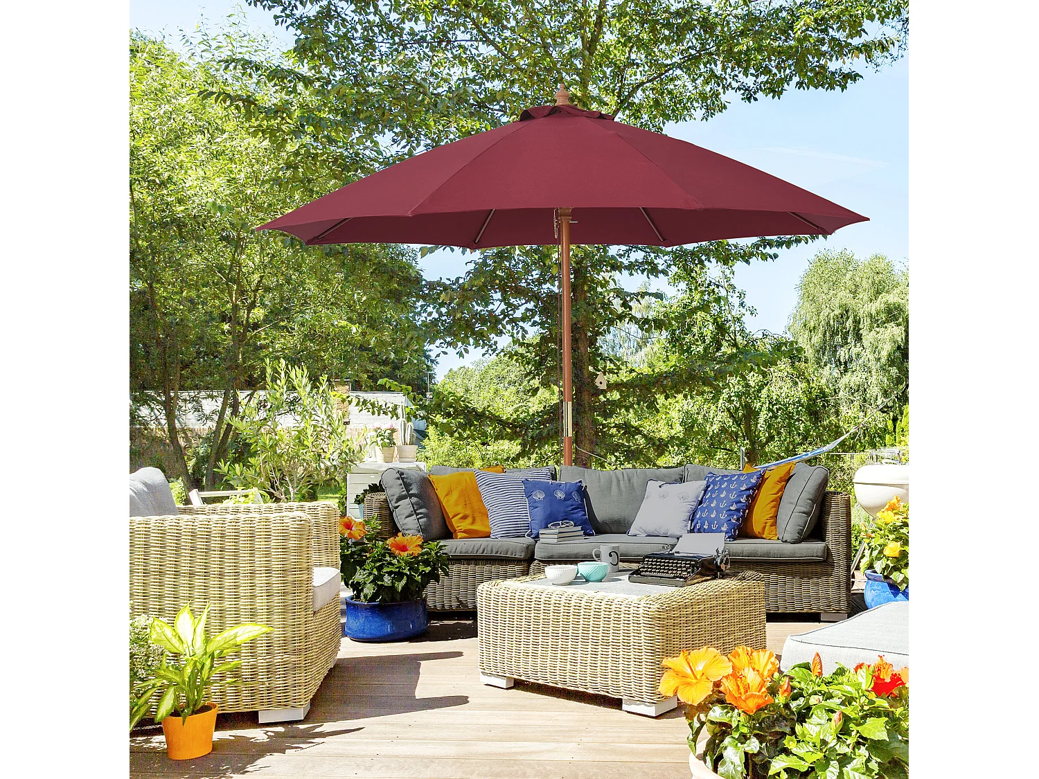 Ombrellone da giardino 2.5x2.5 m in legno rosso