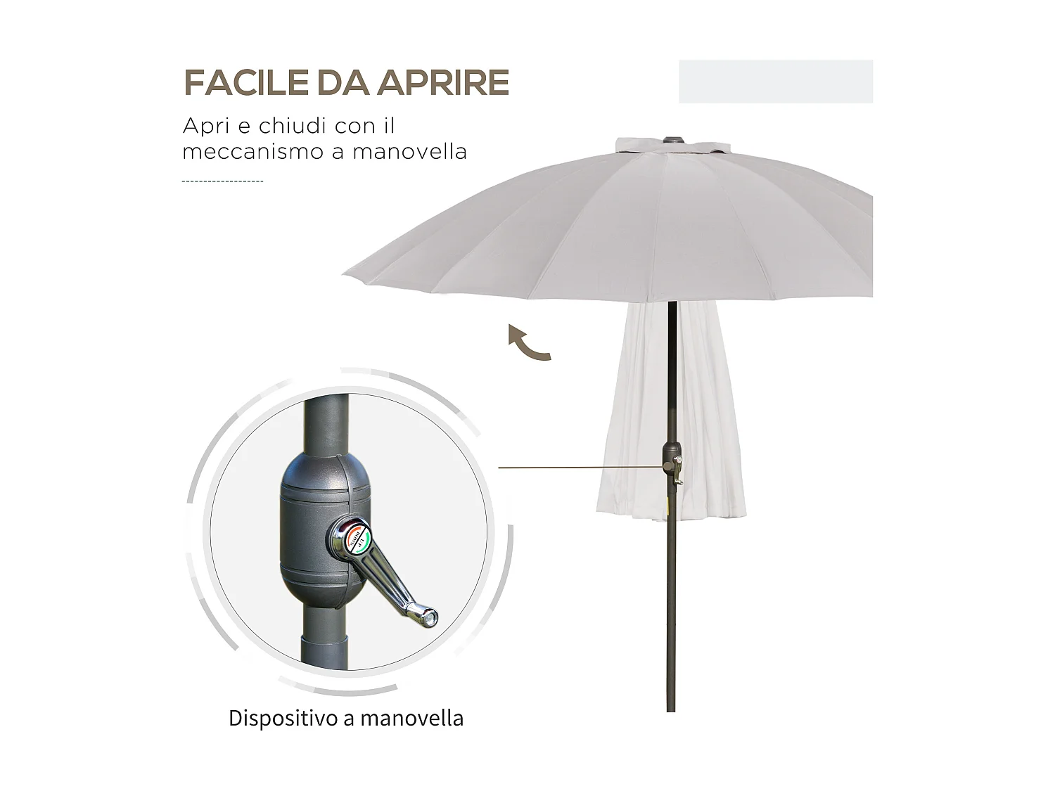 Ombrellone da giardino a manovella inclinabile 2.5x2.5 m grigio