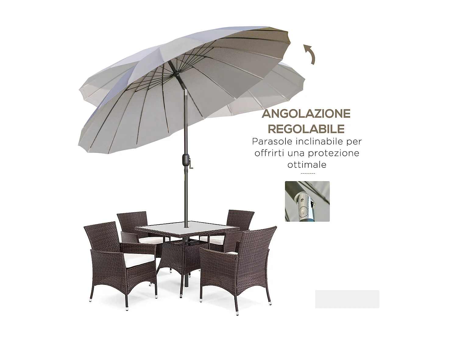 Ombrellone da giardino a manovella inclinabile 2.5x2.5 m grigio