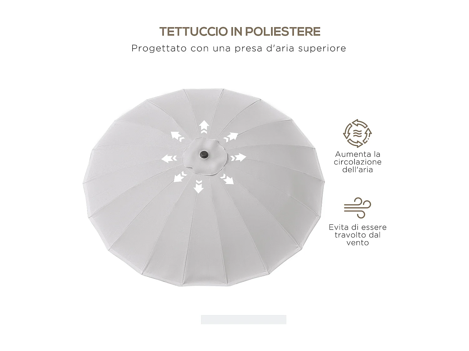 Ombrellone da giardino a manovella inclinabile 2.5x2.5 m grigio