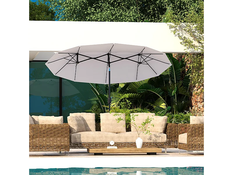 Ombrellone giardino doppio e manovella 295x152x222cm bianco