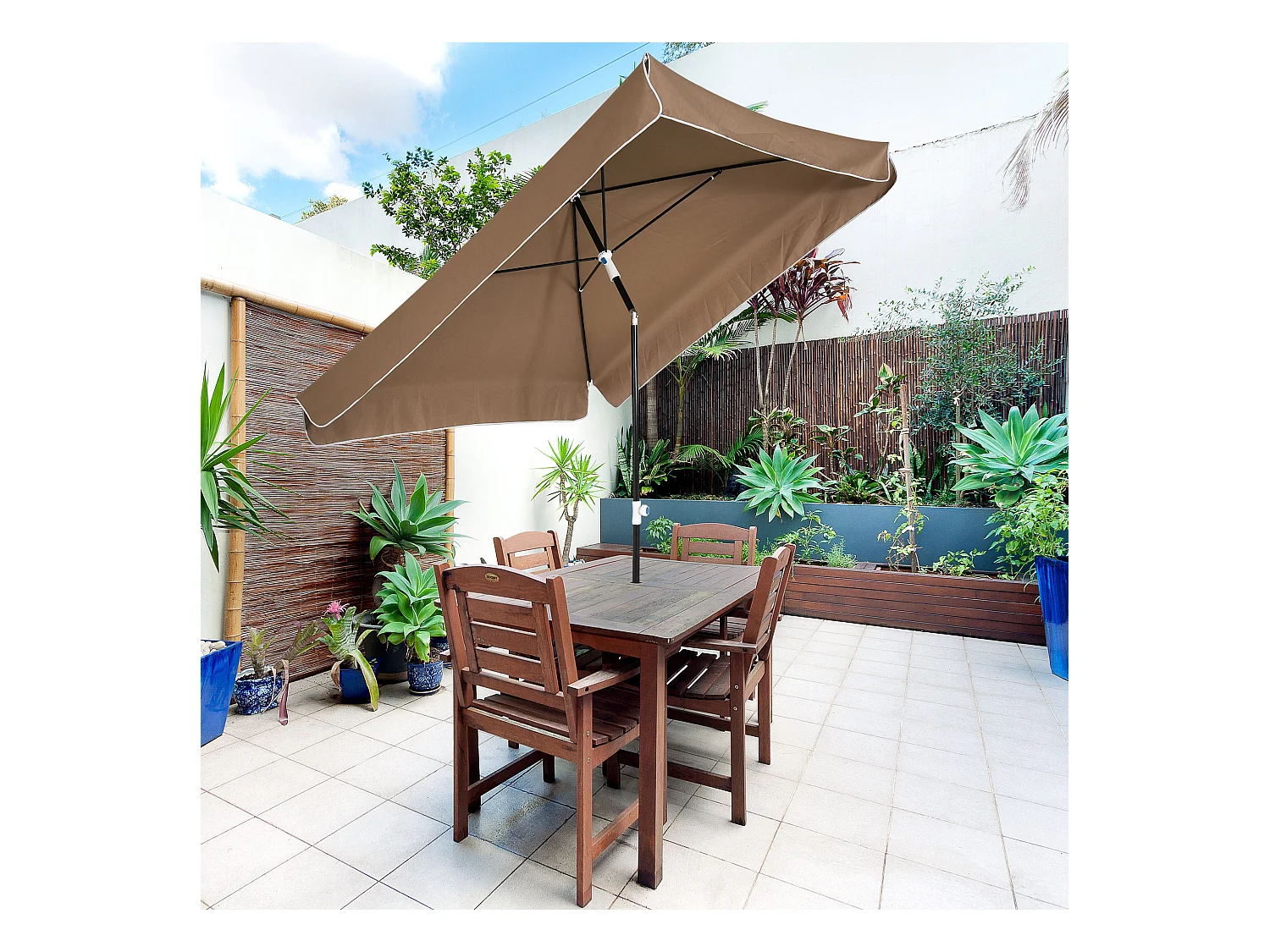 Ombrellone 2x2 m da esterno con tettuccio quadrato caffè