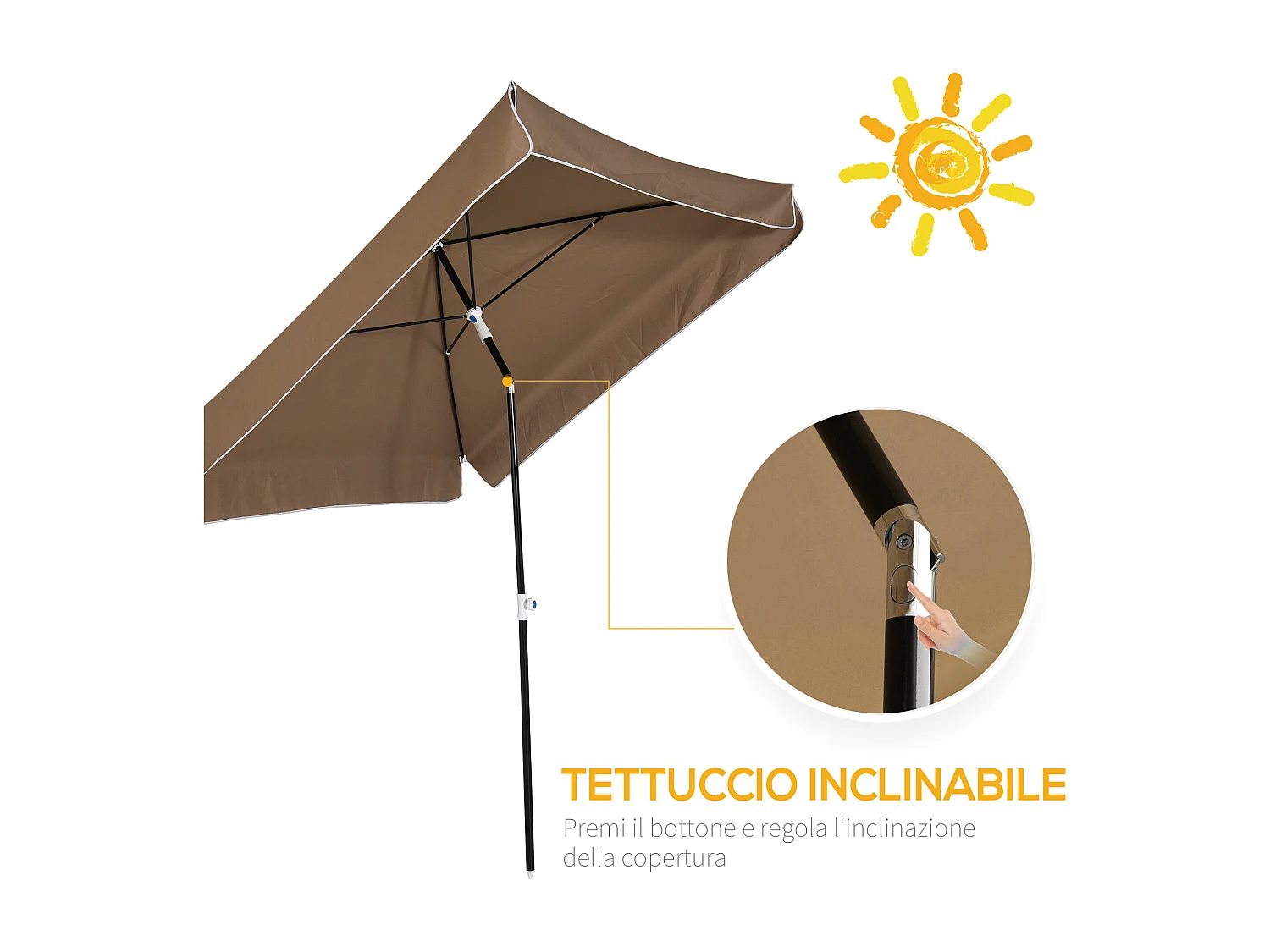 Ombrellone 2x2 m da esterno con tettuccio quadrato caffè