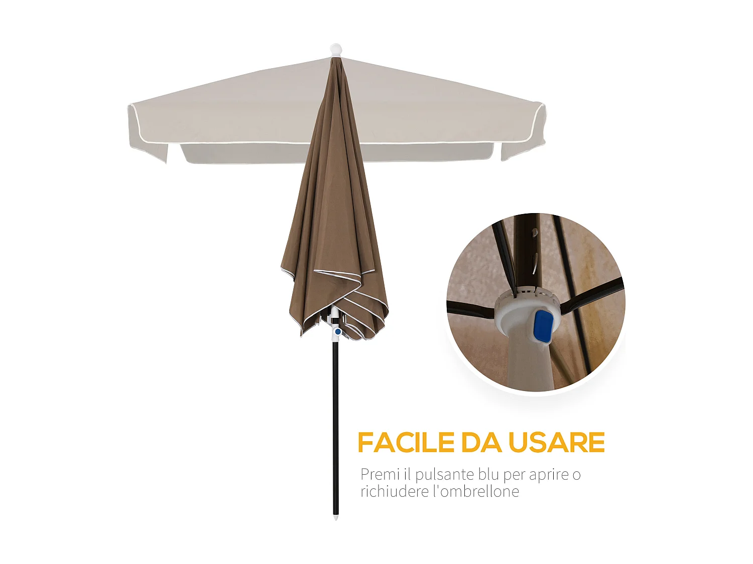 Ombrellone 2x2 m da esterno con tettuccio quadrato caffè