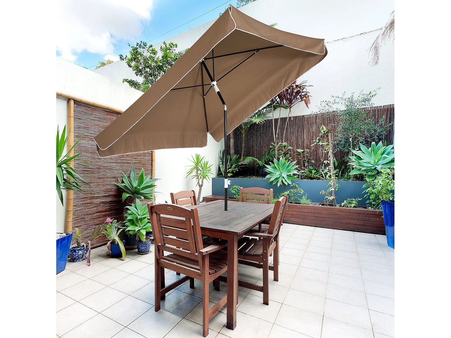 Ombrellone 2x2 m da esterno con tettuccio quadrato caffè