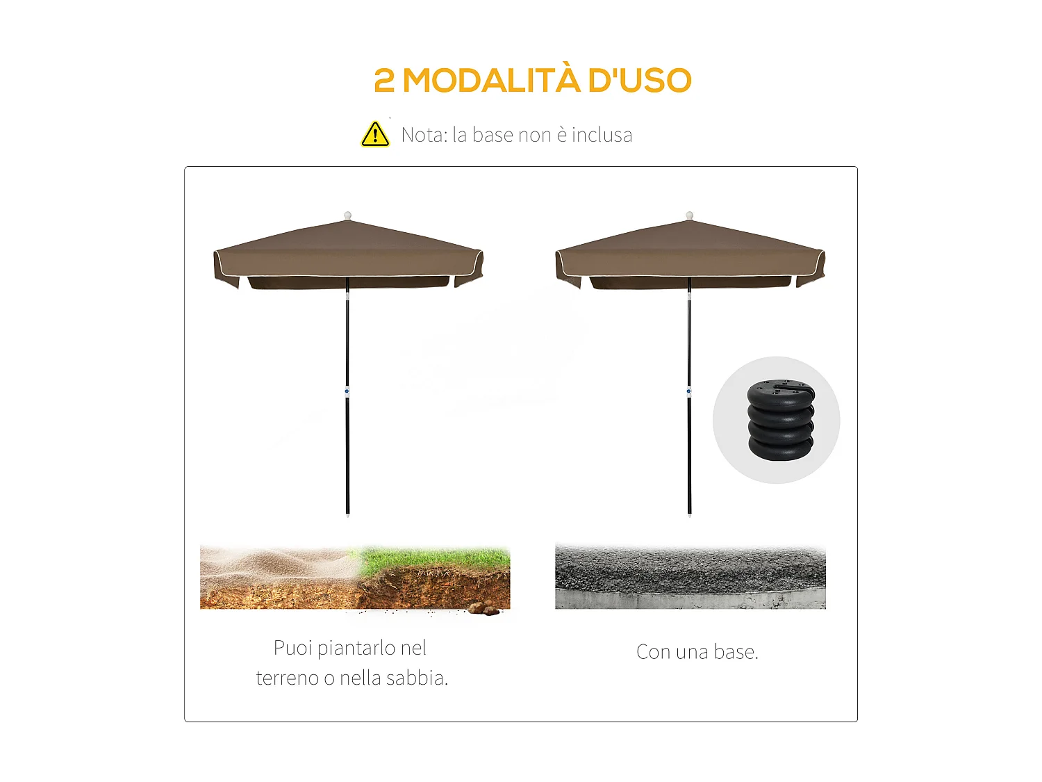 Ombrellone 2x2 m da esterno con tettuccio quadrato caffè