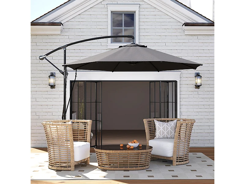 Ombrellone da giardino girevole inclinabile con manovella grigio scuro