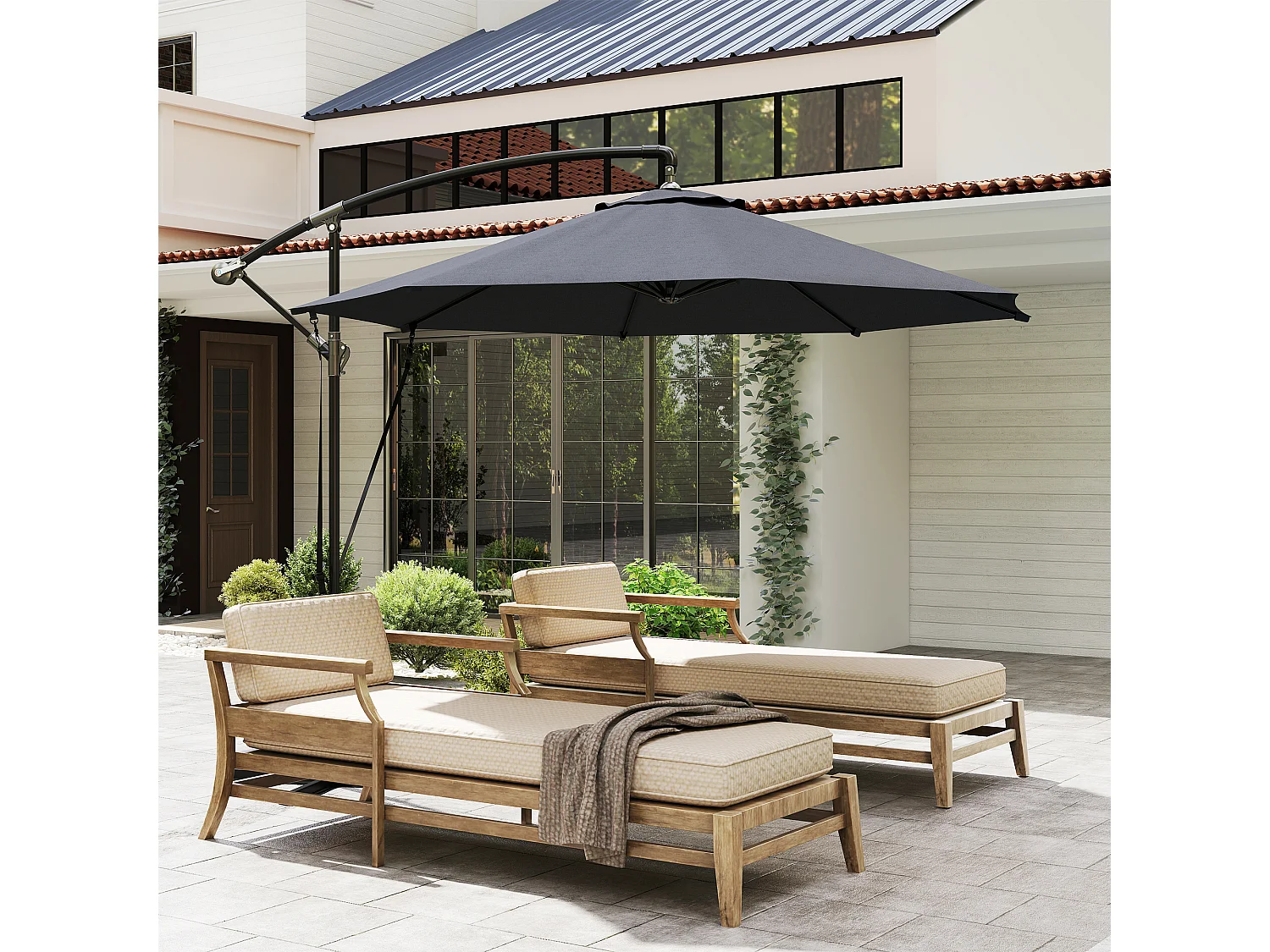 Ombrellone da giardino girevole inclinabile con manovella grigio scuro