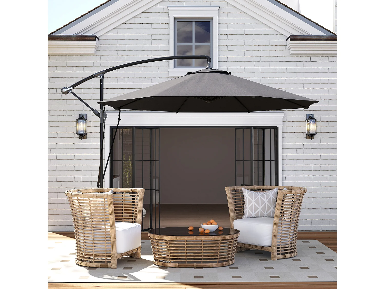 Ombrellone da giardino girevole inclinabile con manovella grigio scuro