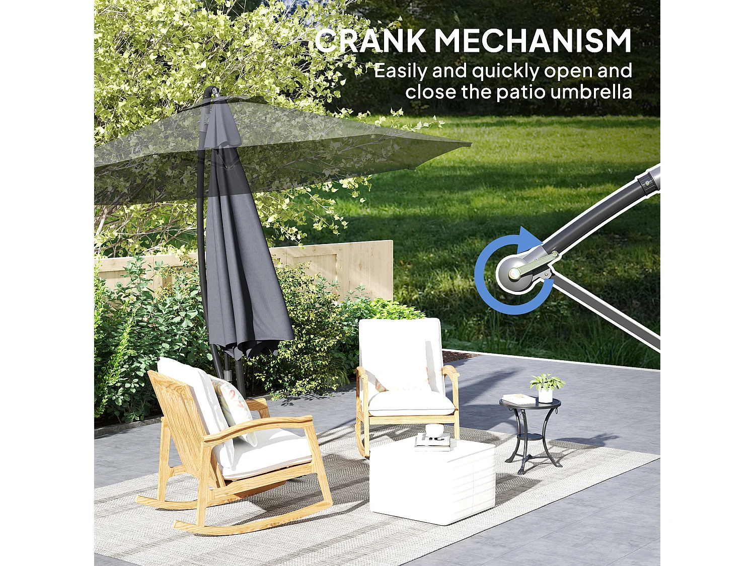Ombrellone da giardino girevole inclinabile con manovella grigio scuro