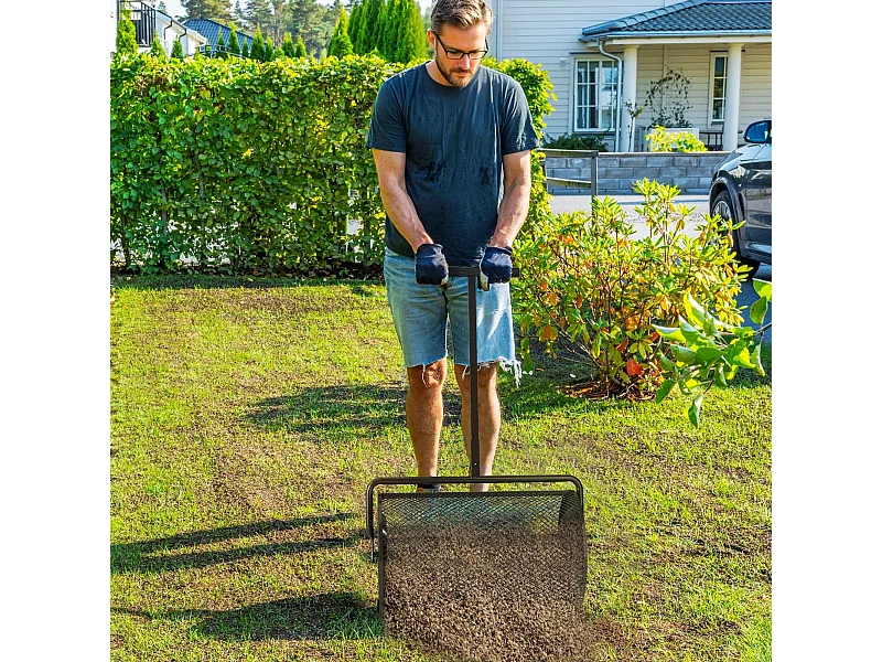 Spandiconcime da 75l con manico regolabile a t in metallo nero