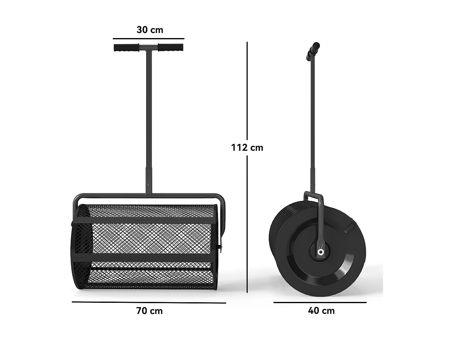 Spandiconcime da 75l con manico regolabile a t in metallo nero
