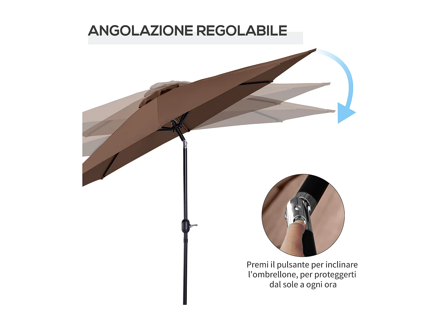 Ombrellone da giardino 3x2.5 m con manovella color caffè