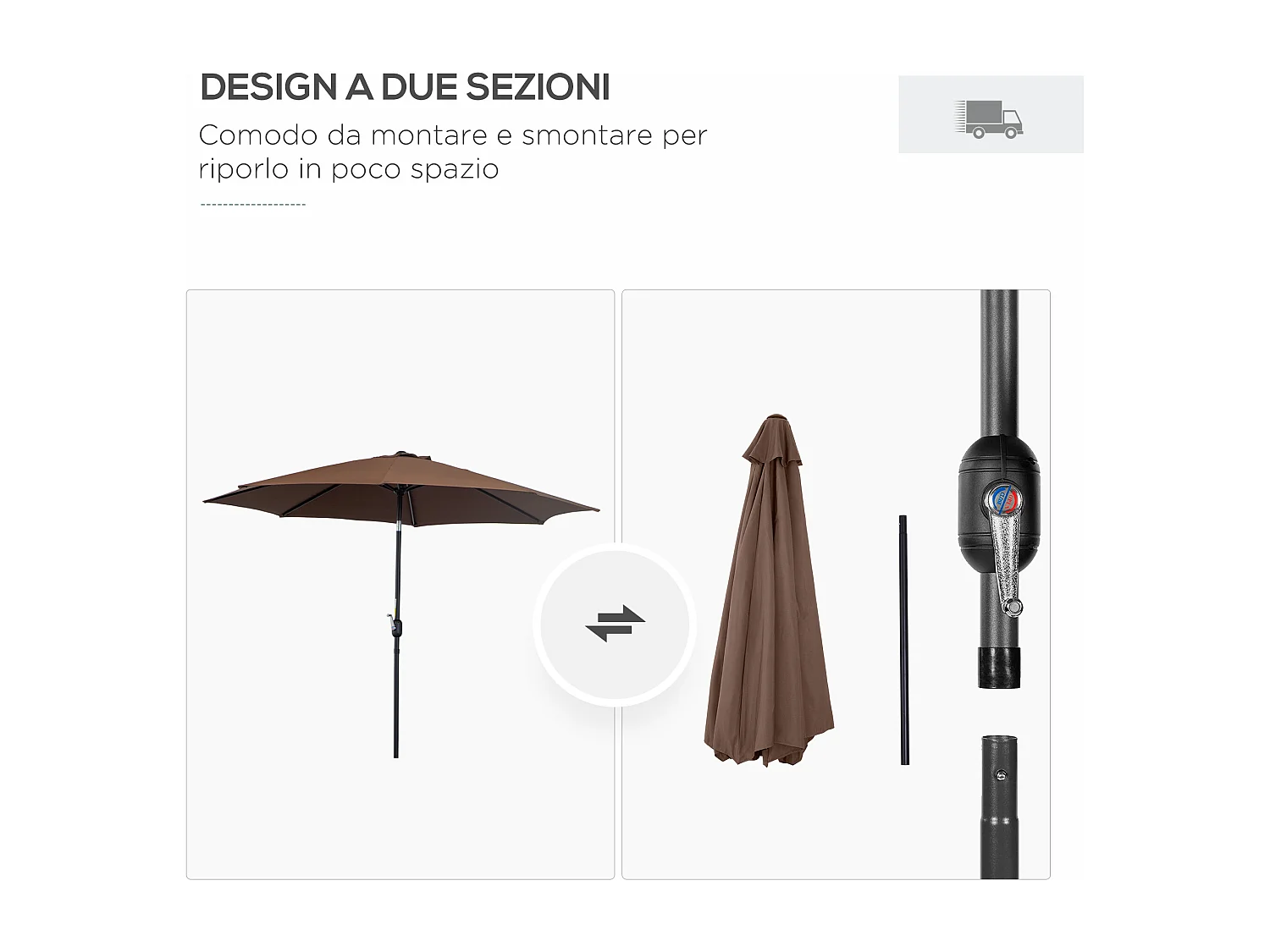 Ombrellone da giardino 3x2.5 m con manovella color caffè