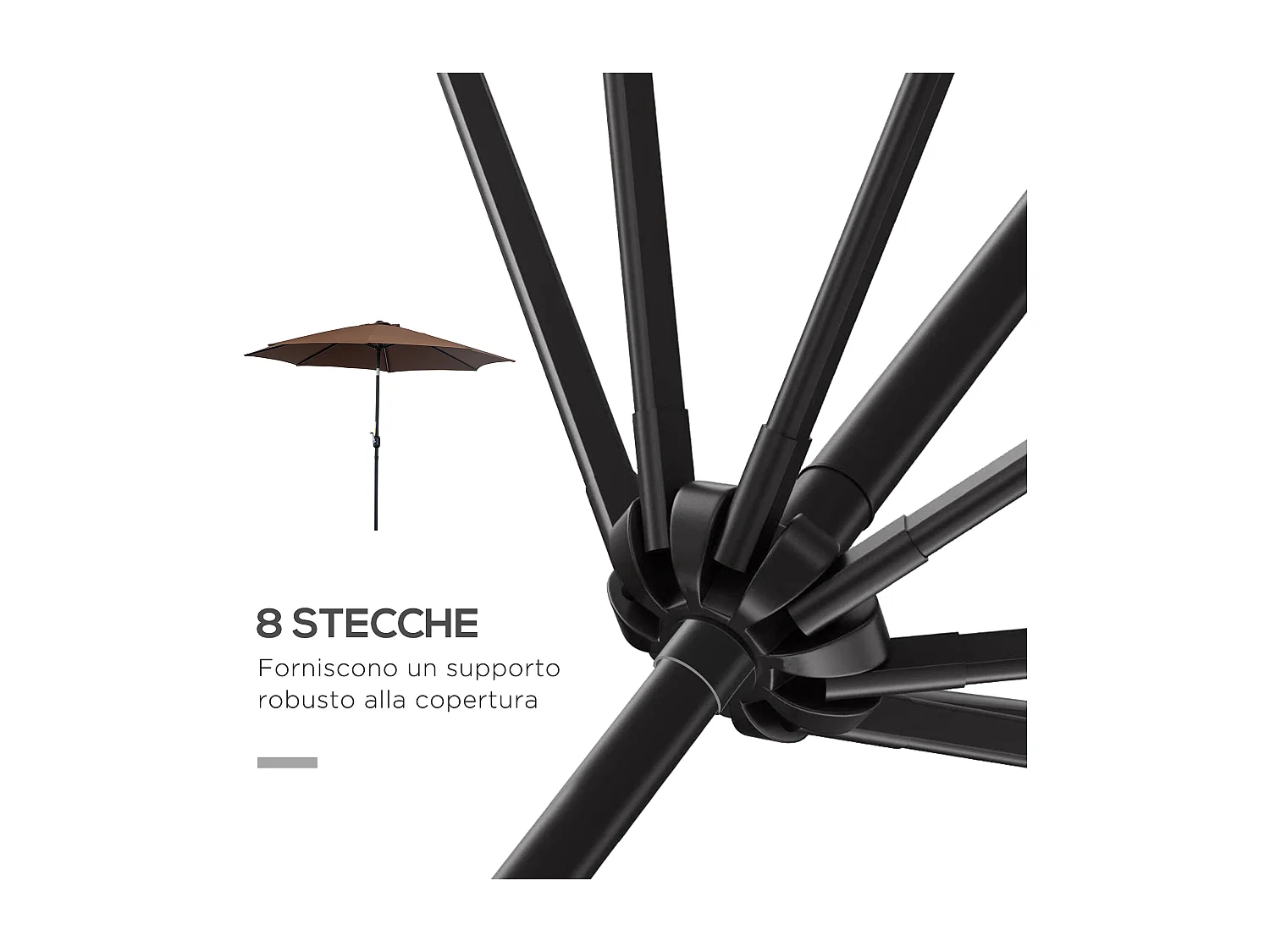 Ombrellone da giardino 3x2.5 m con manovella color caffè