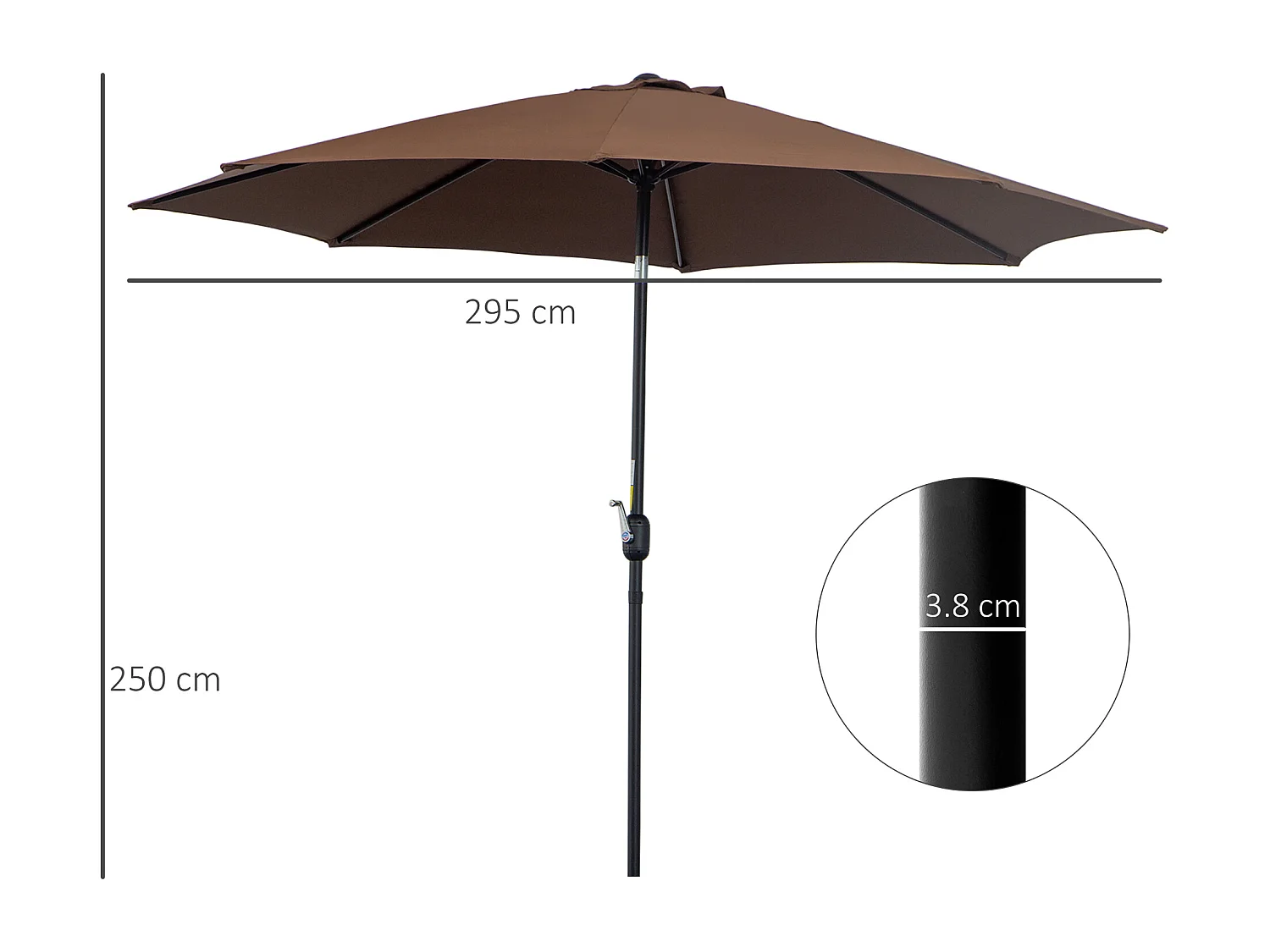 Ombrellone da giardino 3x2.5 m con manovella color caffè