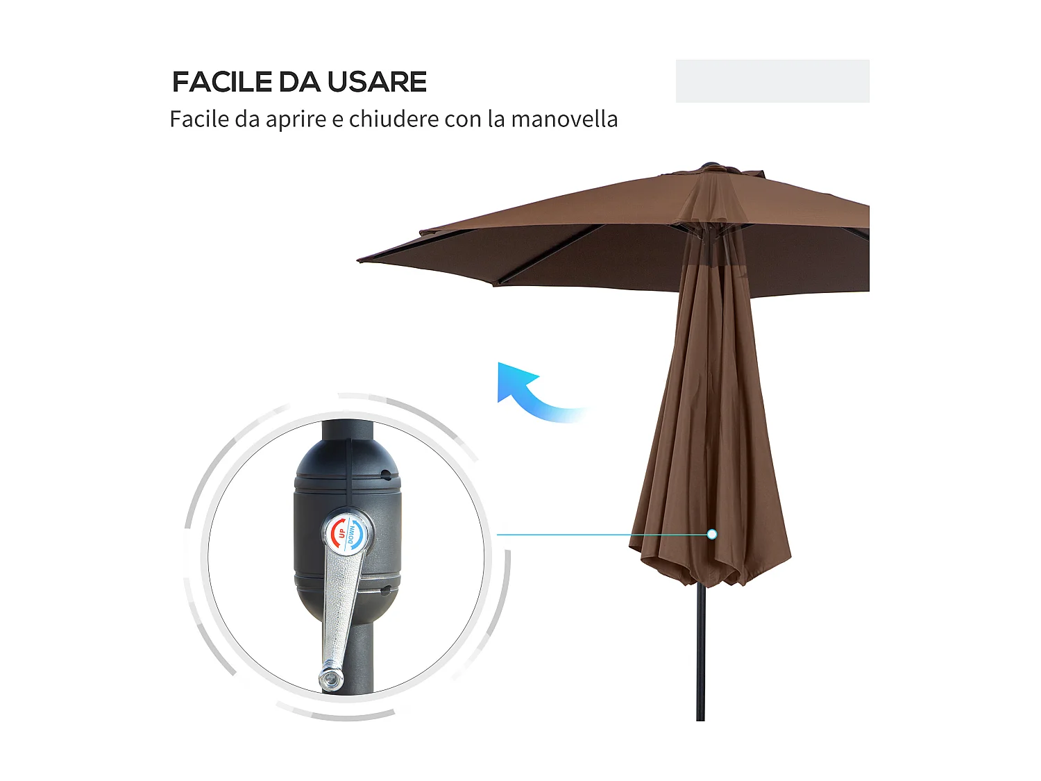 Ombrellone da giardino 3x2.5 m con manovella color caffè