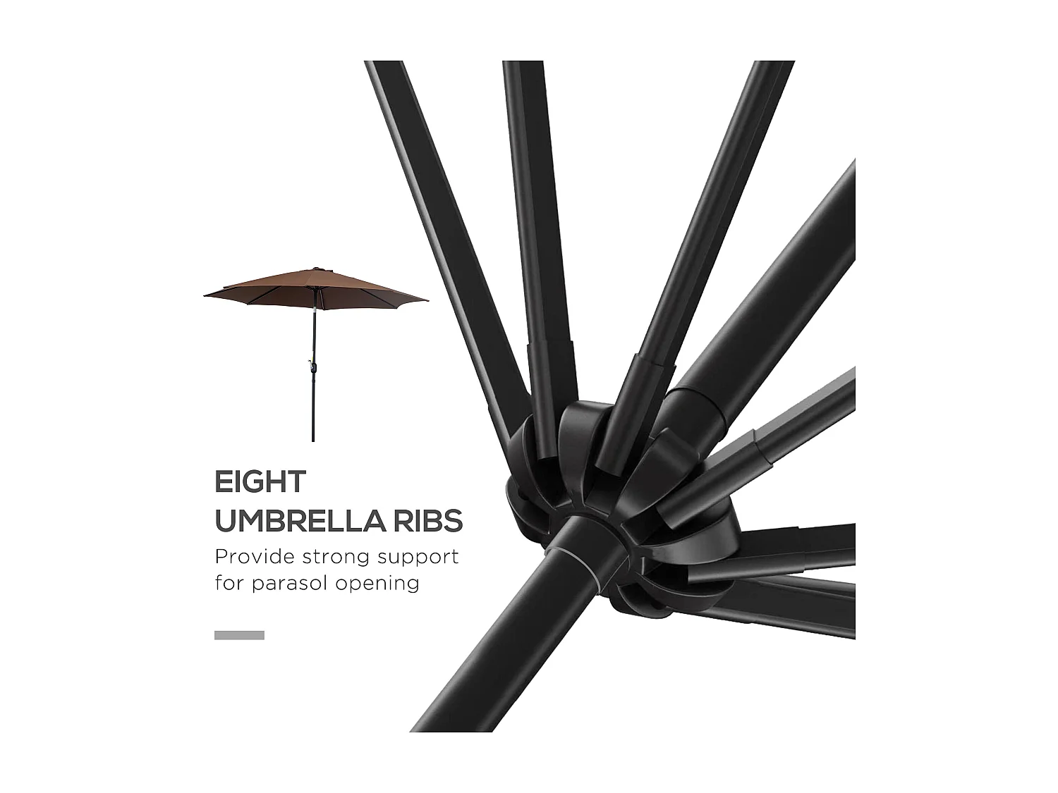 Ombrellone da giardino 3x2.5 m con manovella color caffè