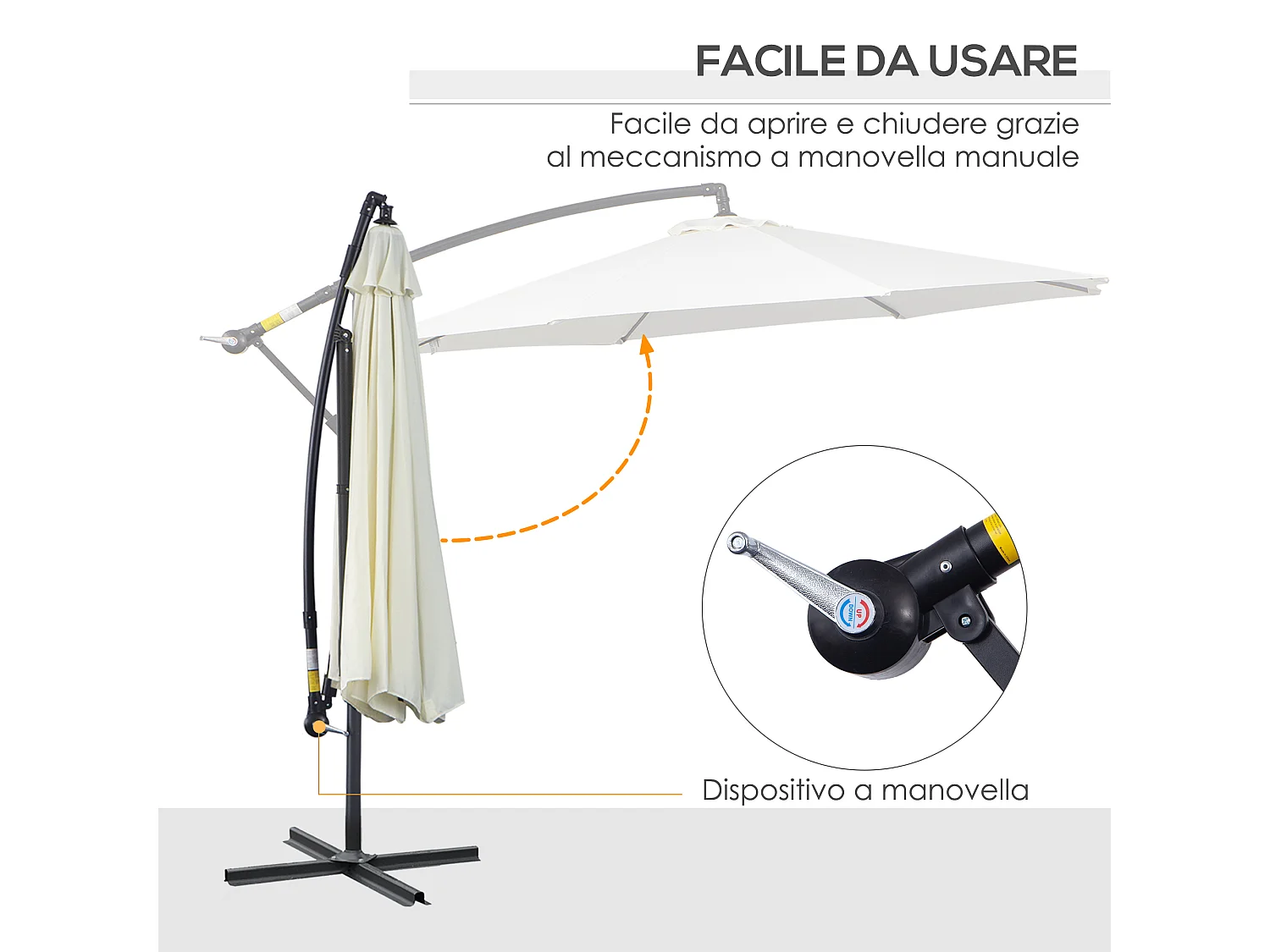 Ombrellone da esterni 3x2.5 m con manovella color crema