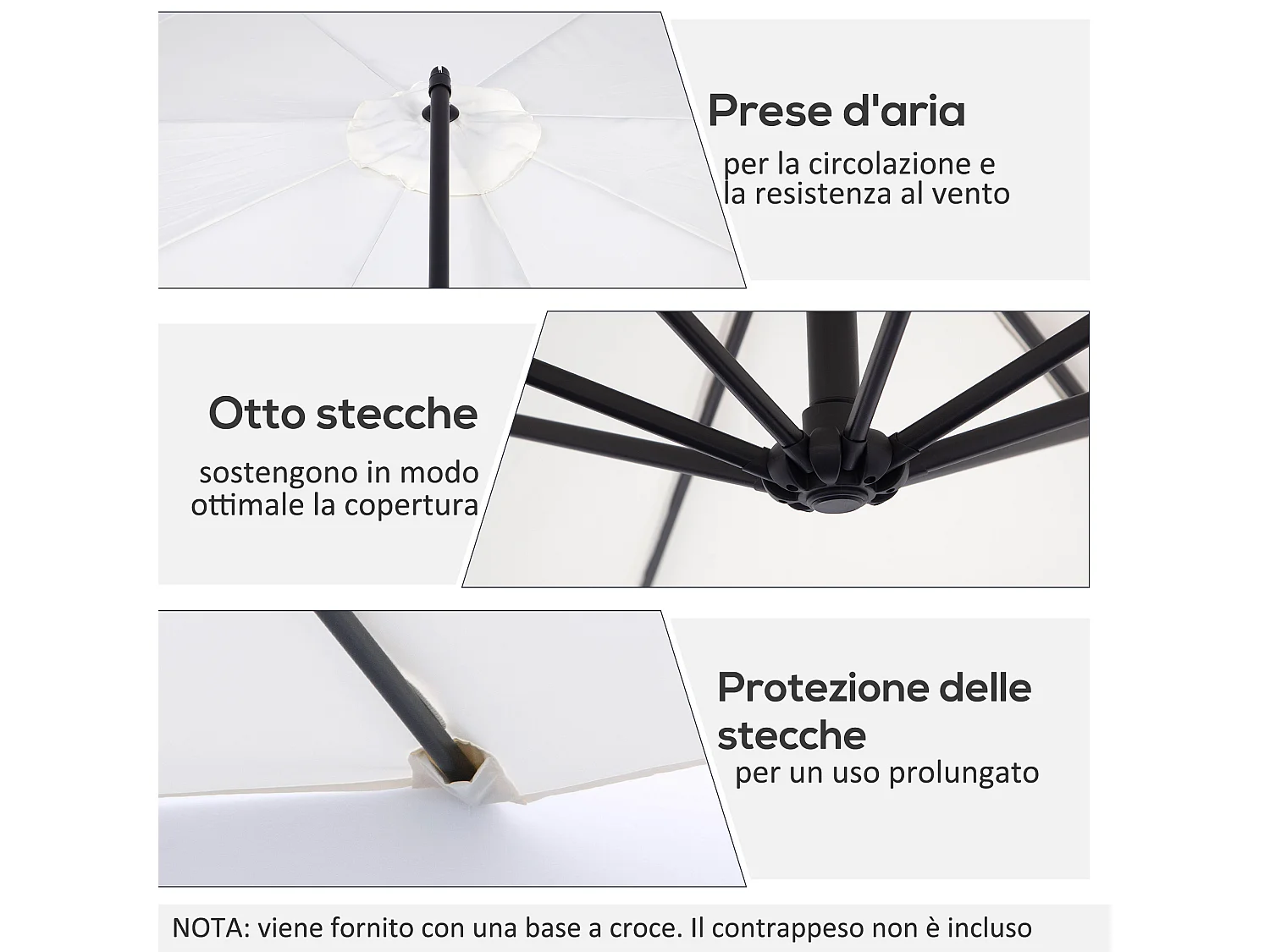 Ombrellone da esterni 3x2.5 m con manovella color crema