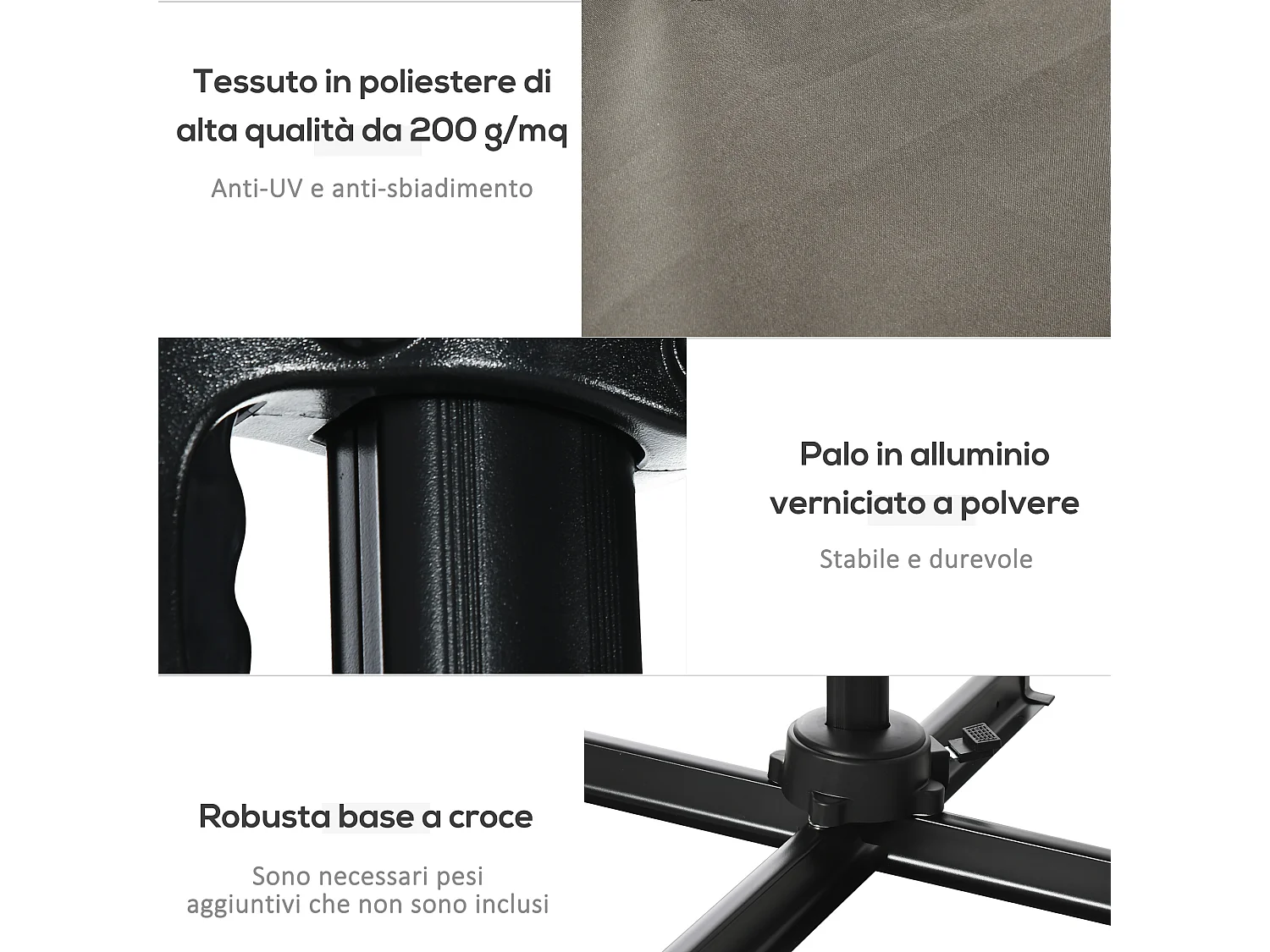 Ombrellone da giardino a manovella 2.5x2.5m girevole grigio chiaro