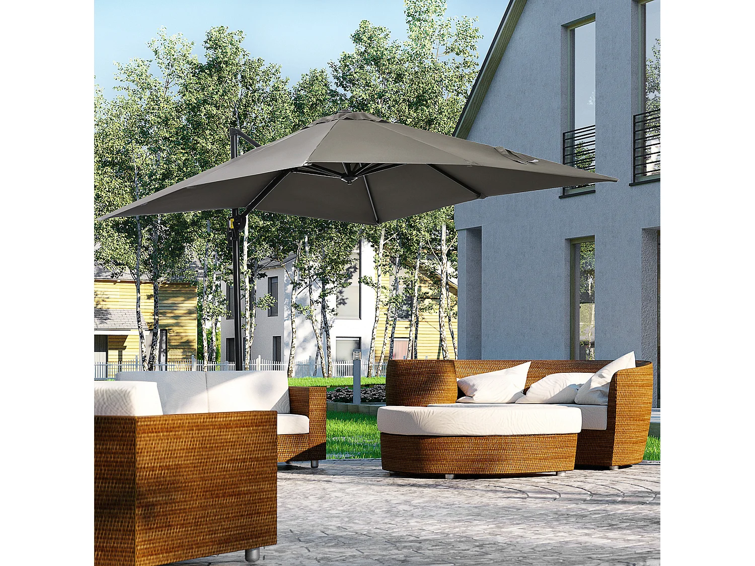 Ombrellone da giardino a manovella 2.5x2.5m girevole grigio chiaro