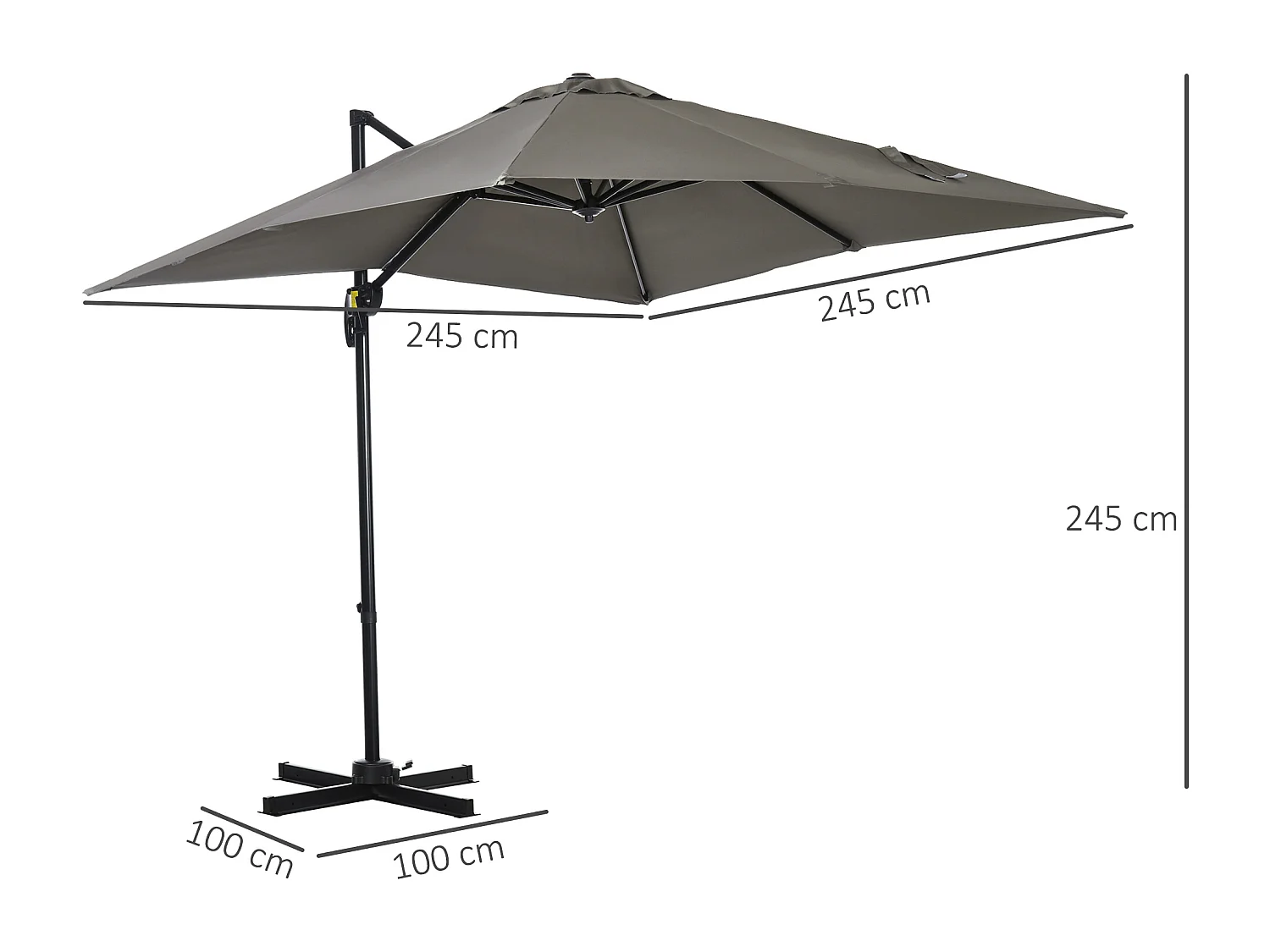 Ombrellone da giardino a manovella 2.5x2.5m girevole grigio chiaro