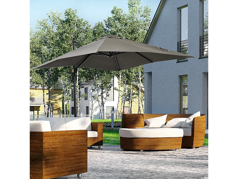 Ombrellone da giardino a manovella 2.5x2.5m girevole grigio chiaro