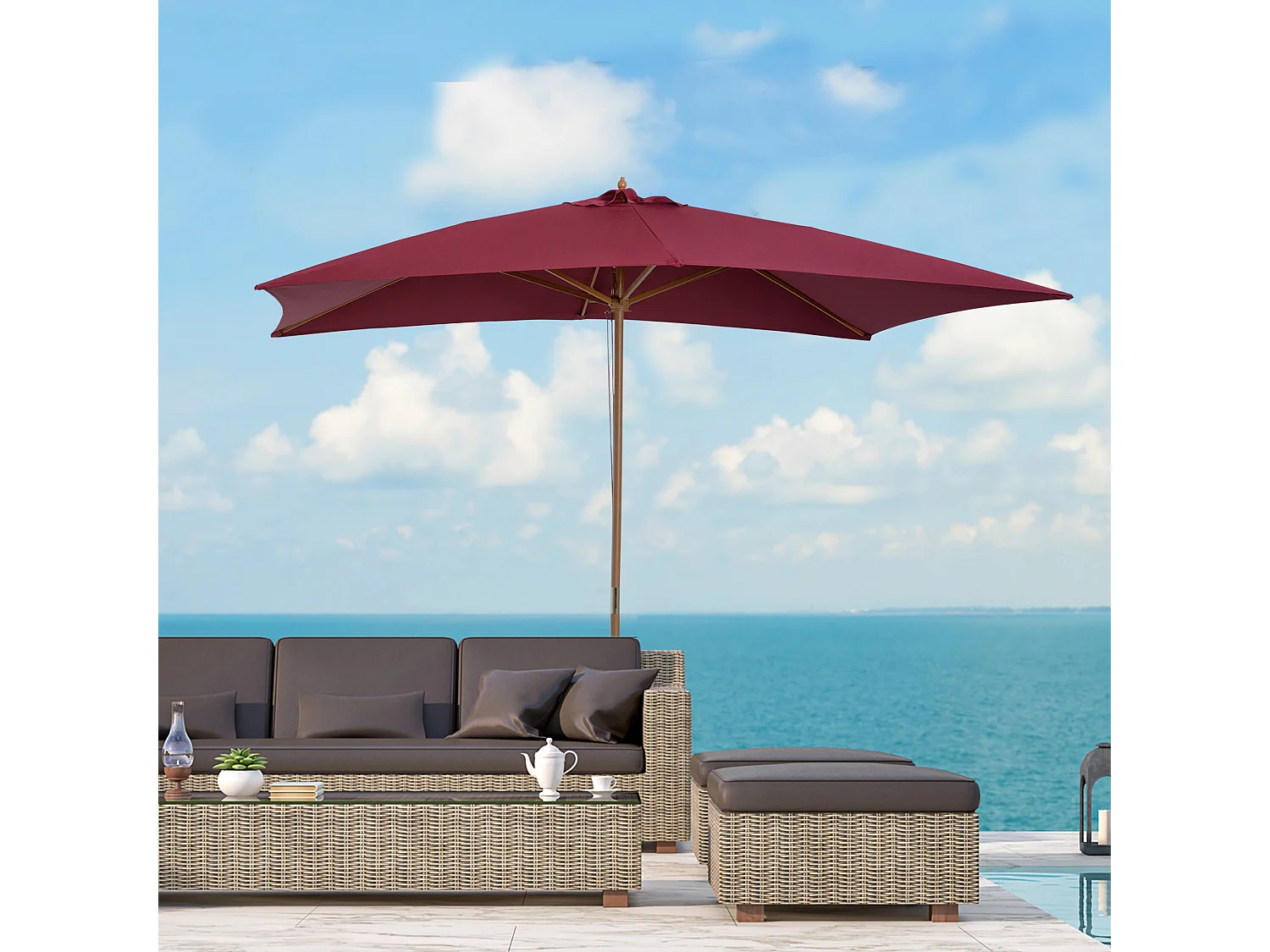 Ombrellone 2x3 da giardino copertura in poliestere bordeaux