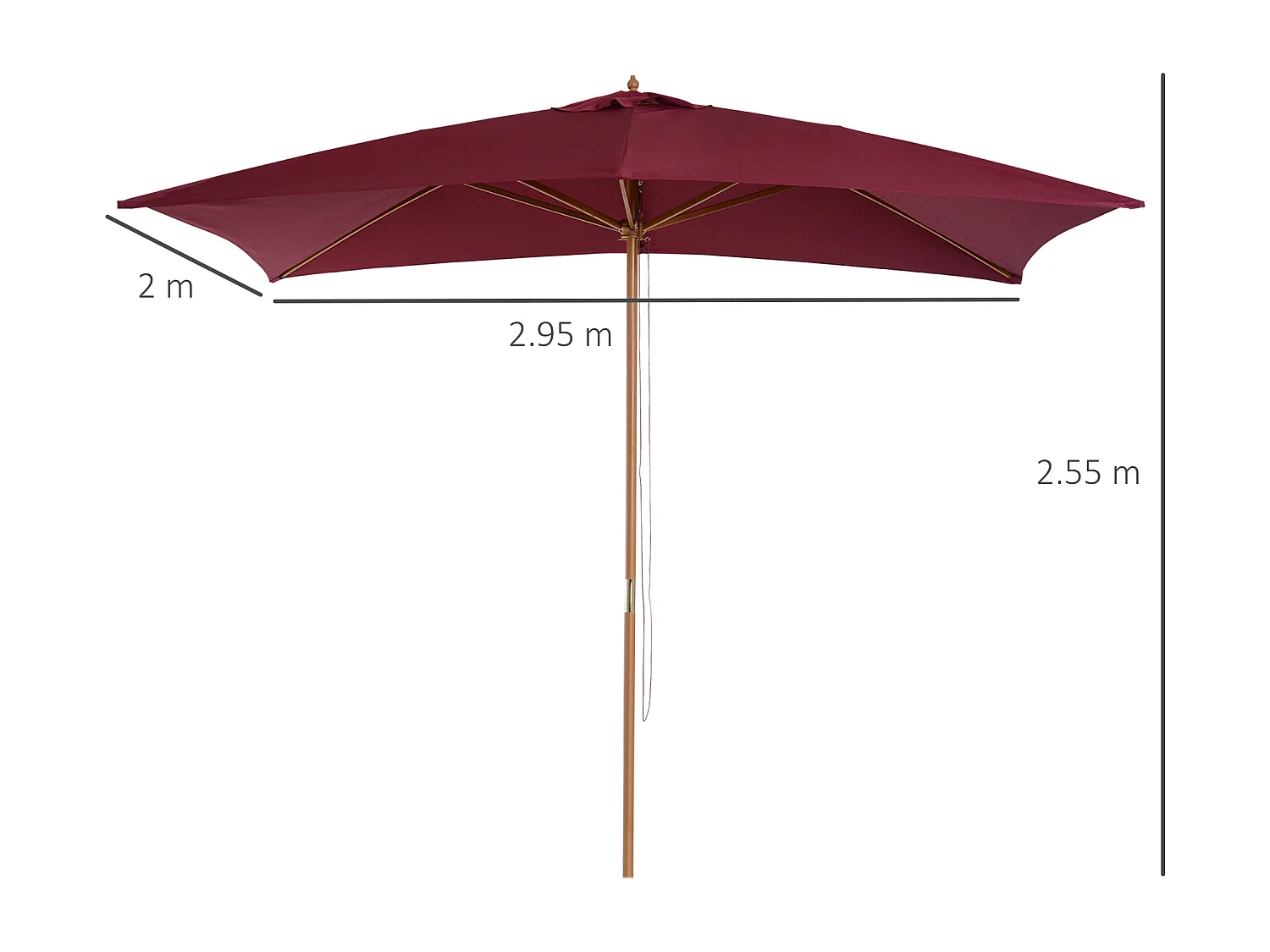 Ombrellone 2x3 da giardino copertura in poliestere bordeaux