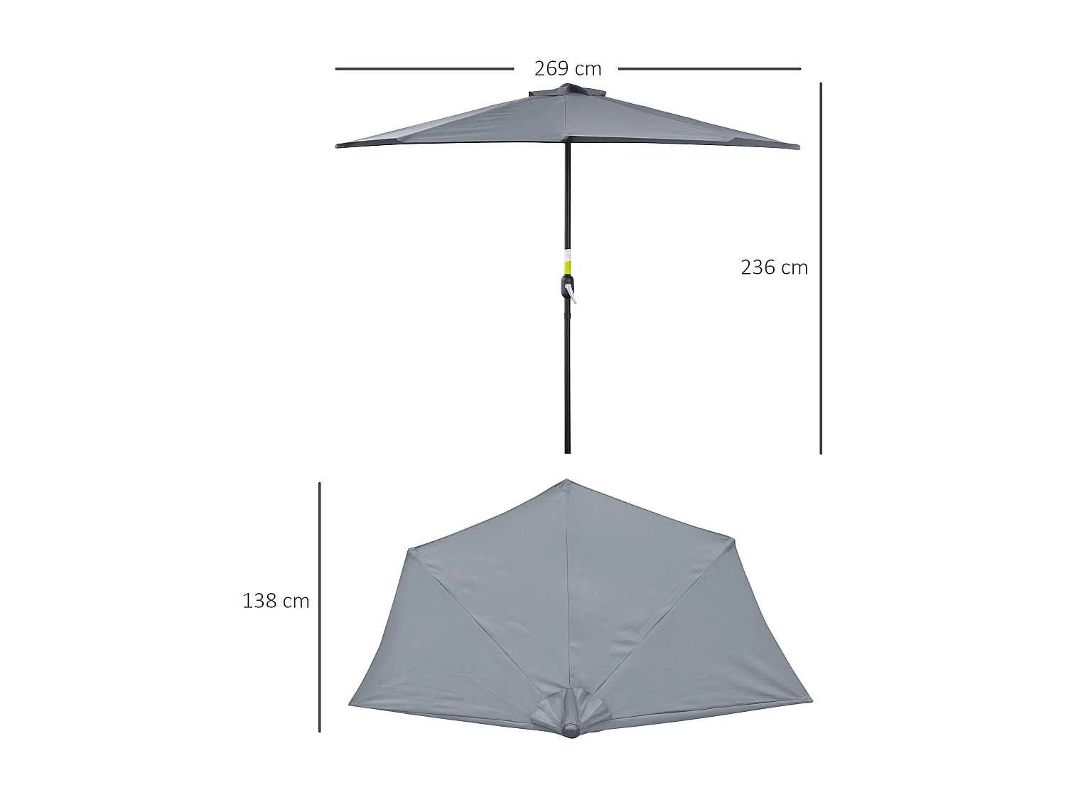 Ombrellone semicircolare impermeabile anti uv 269x138x236cm grigio