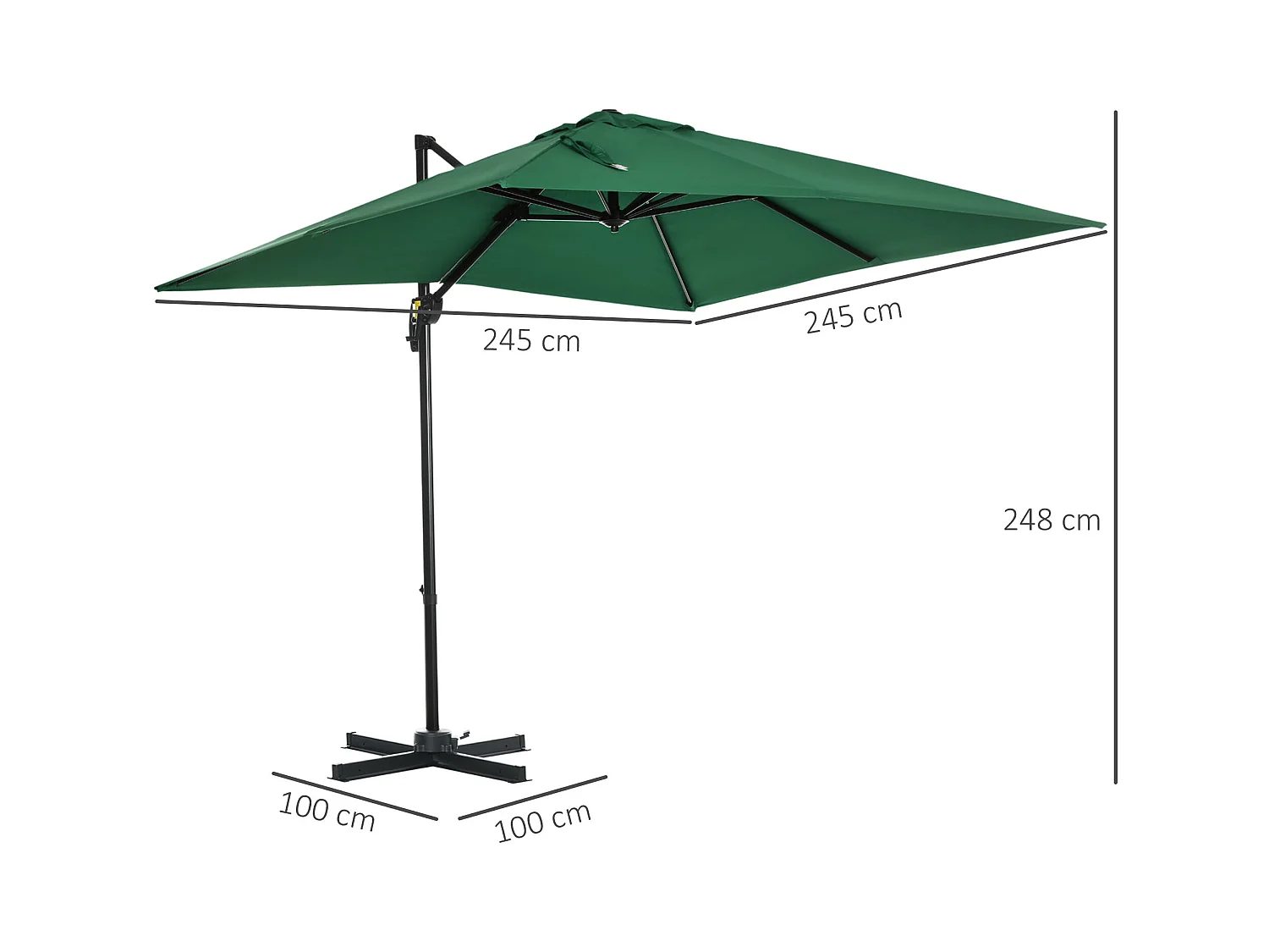 Ombrellone da giardino a manovella 2.5x2.5m girevole verde