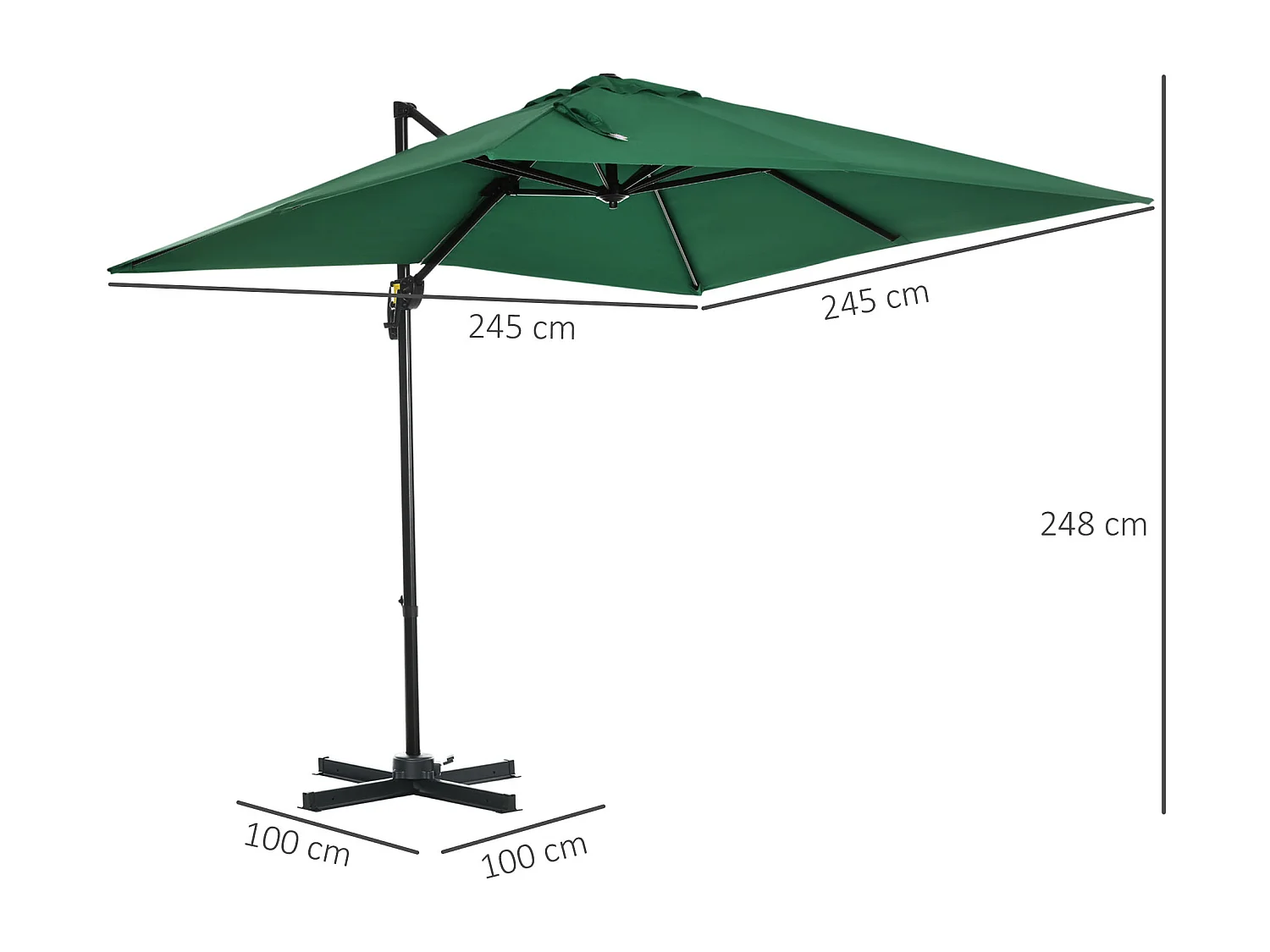 Ombrellone da giardino a manovella 2.5x2.5m girevole verde