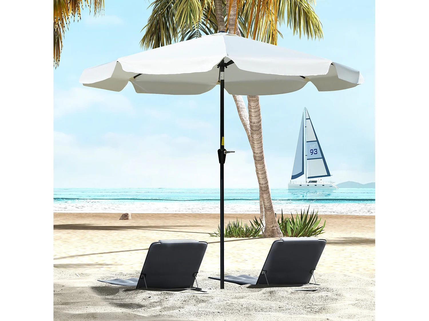 Ombrellone rotondo inclinabile da giardino con manovella bianco crema