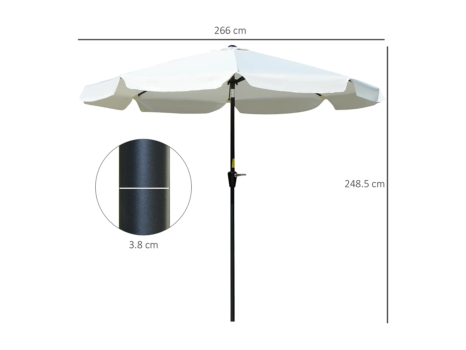 Ombrellone rotondo inclinabile da giardino con manovella bianco crema