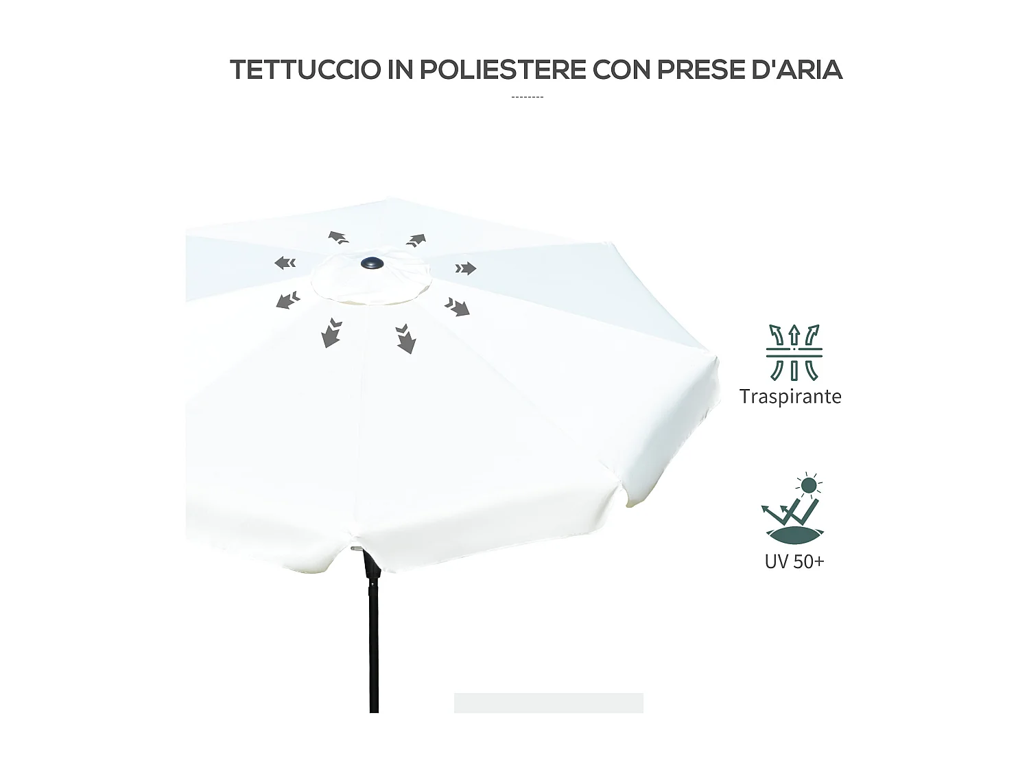 Ombrellone rotondo inclinabile da giardino con manovella bianco crema