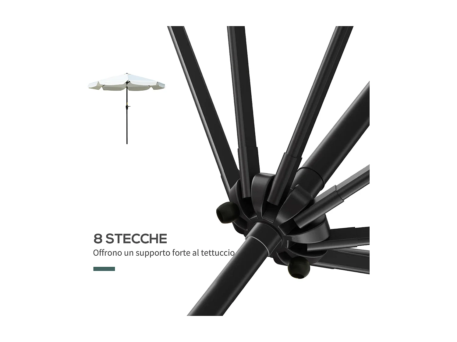 Ombrellone rotondo inclinabile da giardino con manovella bianco crema