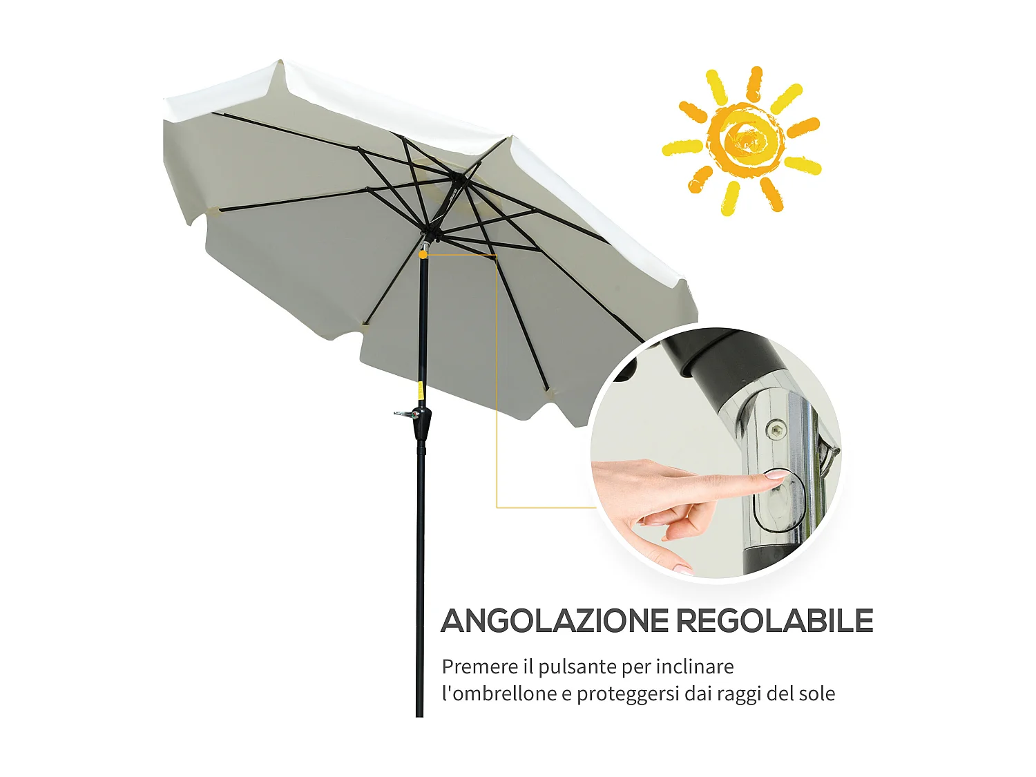 Ombrellone rotondo inclinabile da giardino con manovella bianco crema